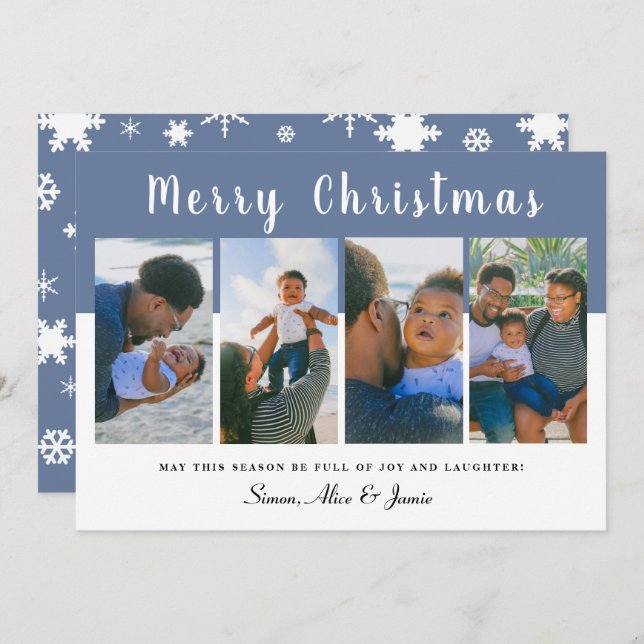 Modern Elegant Merry Christmas Photo Collage  Holiday Card (Front/Back)