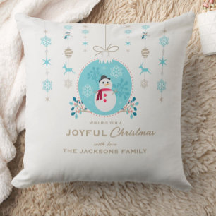 Modern Elegant Merry Christmas Snowman  Cushion