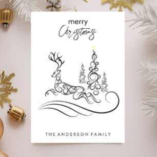 Modern Elegant Merry Christmas Trees and Reindeer Holiday Card