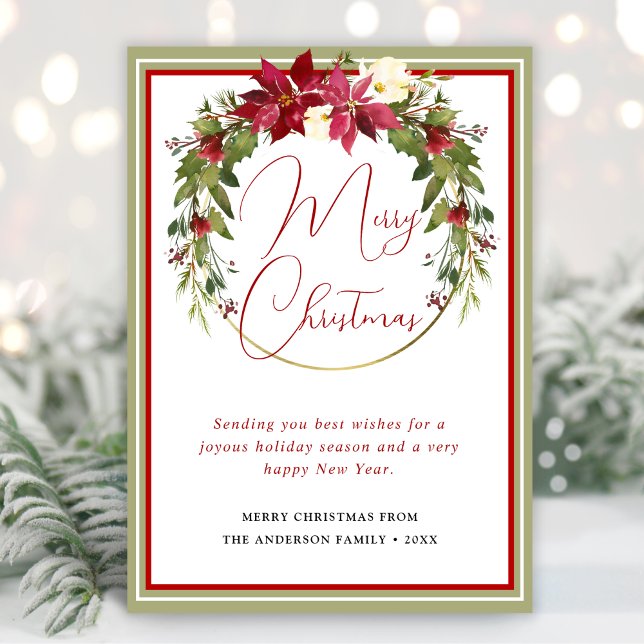 Modern Elegant Merry Christmas Wreath Holiday Card (Creator Uploaded)