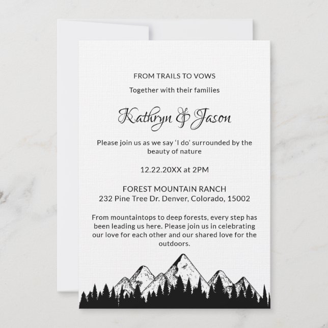 Modern Elegant Minimal Black Font Wedding Floral Invitation (Front)