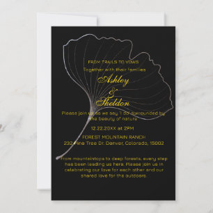 Modern Elegant Minimal Black Gold Wedding Floral Invitation