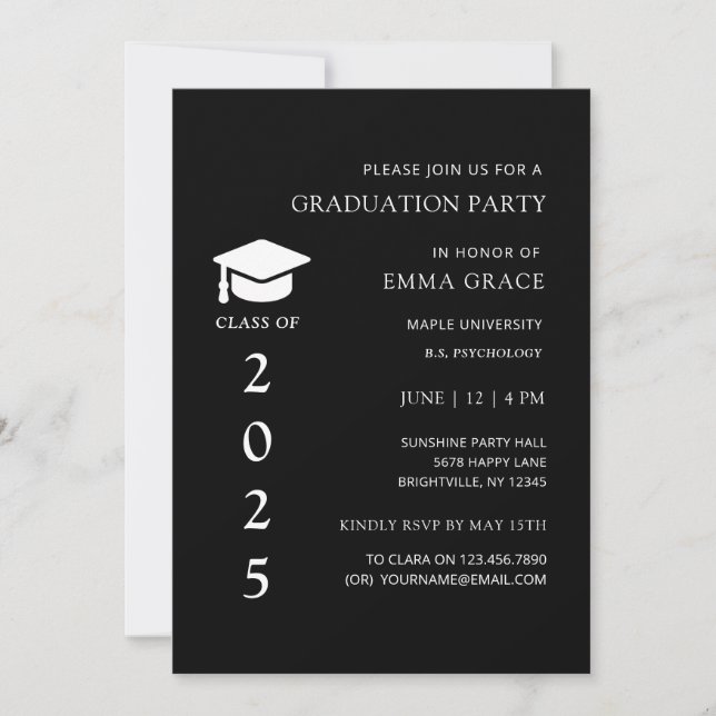 Modern Elegant Minimal Black Graduation Party Invitation (Front)
