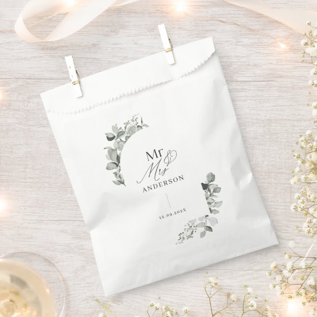 Modern elegant minimal botanical eucalyptus favour bag (Clipped)