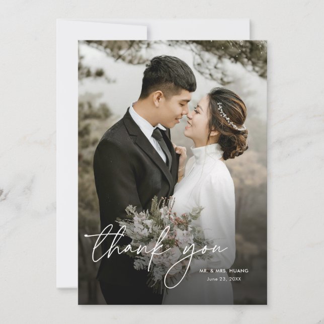 Modern Elegant Minimal Chic 2 Photos Wedding Thank You Card (Front)