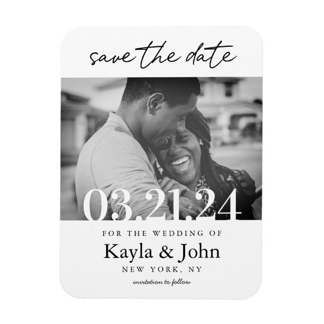 Modern Elegant Minimal Classic White Save The Date Magnet (Vertical)
