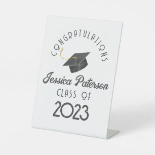 Modern Elegant Minimal Dark Grey Graduation Photo Pedestal Sign