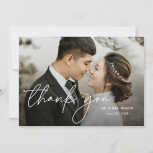 Modern Elegant Minimal Handwritten Photo Wedding Thank You Card