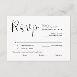 Modern Elegant Minimal, RSVP,  Black Font, Respond Enclosure Card