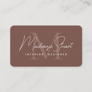 Modern Elegant Minimal Script Monogram Terracotta  Business Card