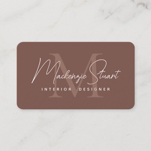 Modern Elegant Minimal Script Monogram Terracotta  Business Card (Front)