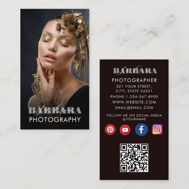 Modern elegant minimal simple photography qr code business card (Front/Back)