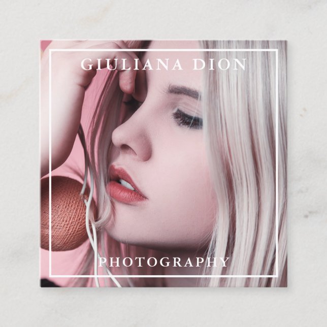 Modern elegant minimal & simple photography square business card (Front)