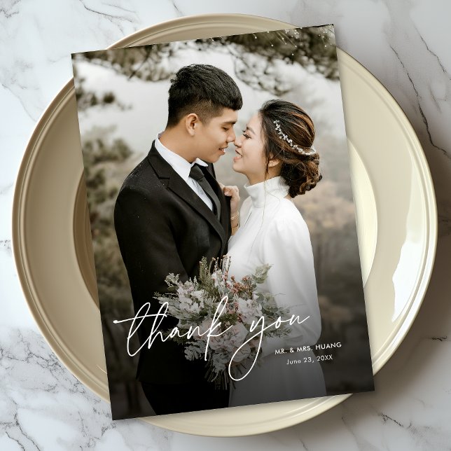 Modern Elegant Minimal Vertical Photo Wedding Thank You Card (Creator Uploaded)
