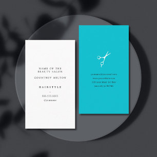 Modern Elegant Minimal White Turquoise HairStylist Business Card