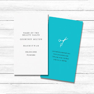Modern Elegant Minimal White Turquoise HairStylist Business Card