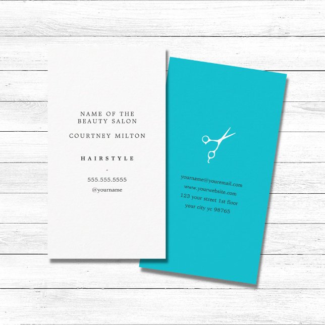 Modern Elegant Minimal White Turquoise HairStylist Business Card (Creator Uploaded)