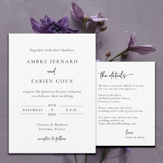 Modern Elegant Minimalist Black and White Wedding Invitation
