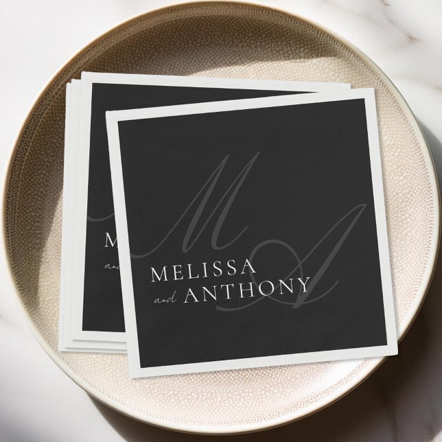 Modern Elegant Minimalist Black and White Wedding Napkin (Creator Uploaded)