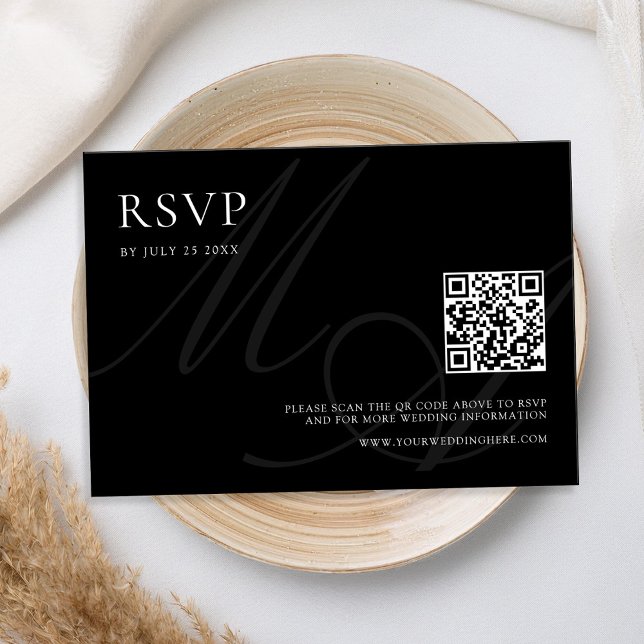 Modern Elegant Minimalist Black and White Wedding RSVP Card (Creator Uploaded)