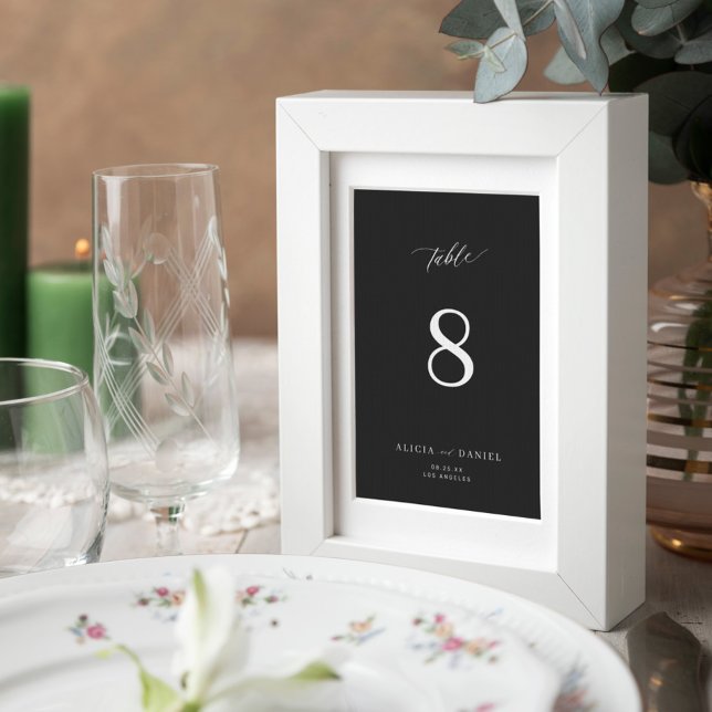 Modern elegant minimalist black and white wedding table number (Creator Uploaded)
