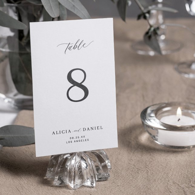 Modern elegant minimalist black and white wedding table number (Creator Uploaded)