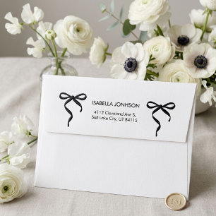 Modern Elegant Minimalist Black Bow Return Address Envelope