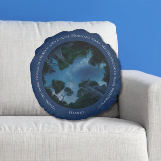 Modern Elegant Minimalist Blue Quote Round Cushion