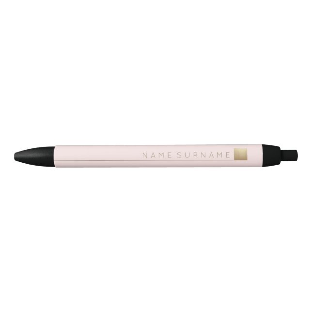 Modern Elegant Minimalist Gold Accent Pastel Blush Black Ink Pen (Front)