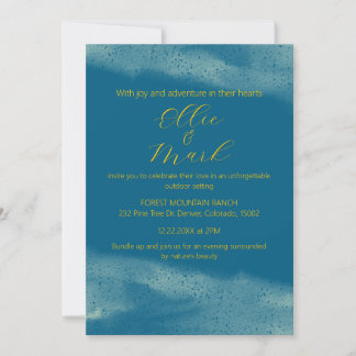 Modern Elegant Minimalist Gold Blue Foggy Wedding Invitation