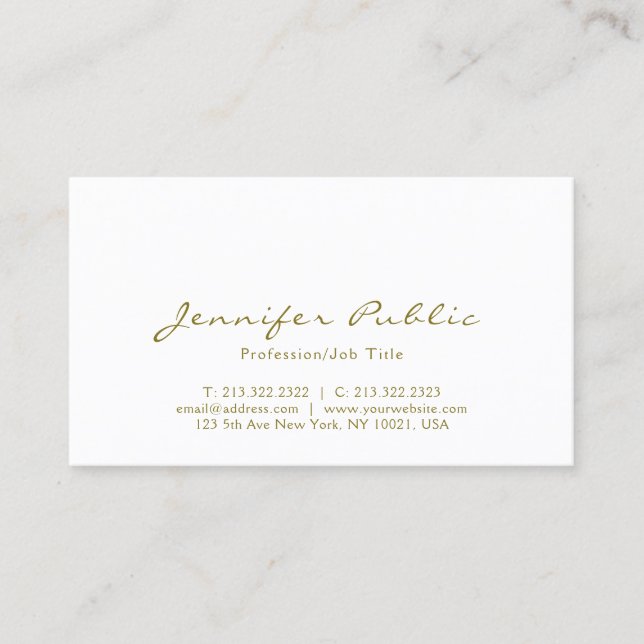 Modern Elegant Minimalist Gold Colour Script Gloss Business Card (Front)
