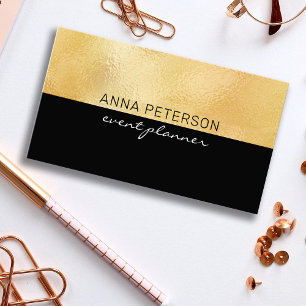 Modern Elegant Minimalist Gold Foil Black Business Card
