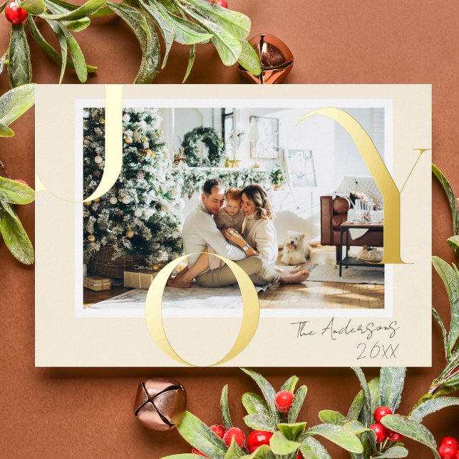 Modern Elegant Minimalist JOY Christmas Photo Foil Holiday Card (Creator Uploaded)