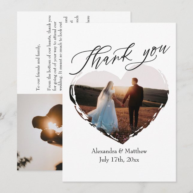 Modern Elegant Minimalist Love Heart Wedding Thank You Card (Front/Back)