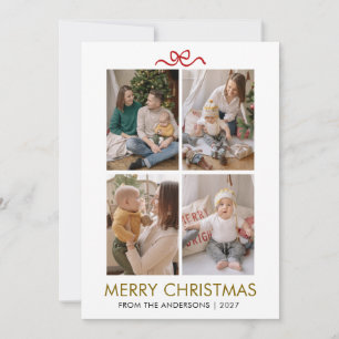 Modern ELegant Minimalist Merry Christmas 4 Photo Holiday Card