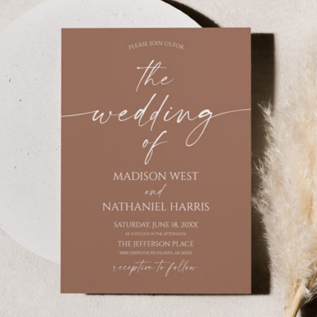Modern Elegant Minimalist Mocha Mousse Wedding Invitation (Creator Uploaded)