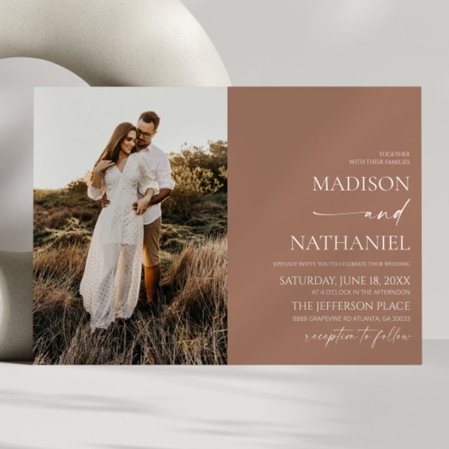 Modern Elegant Minimalist Mocha Mousse Wedding Invitation (Creator Uploaded)