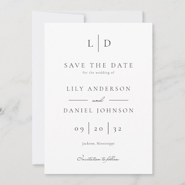 Modern Elegant Minimalist Monogram Wedding Save The Date (Front)