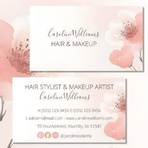 Modern Elegant Minimalist Pink Watercolor Floral Business Card
