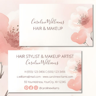 Modern Elegant Minimalist Pink Watercolor Floral Business Card