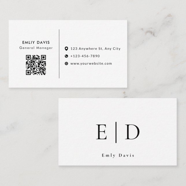 Modern Elegant Minimalist QR Code Business Card (Front/Back)