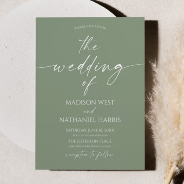 Modern Elegant Minimalist Sage Green Wedding Invitation (Creator Uploaded)