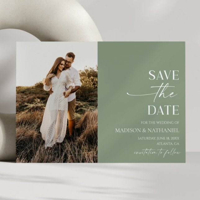 Modern Elegant Minimalist Sage Green Wedding  Save The Date (Creator Uploaded)
