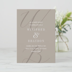 Modern Elegant Minimalist Taupe Monogram Wedding  Invitation