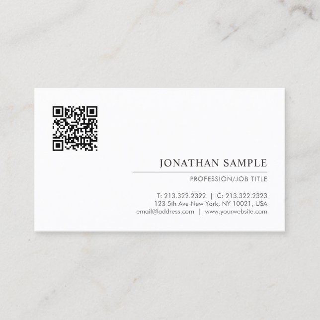Modern Elegant Minimalist Template QR Code Business Card (Front)