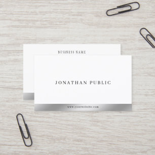 Modern Elegant Minimalist Template Silver & White Business Card