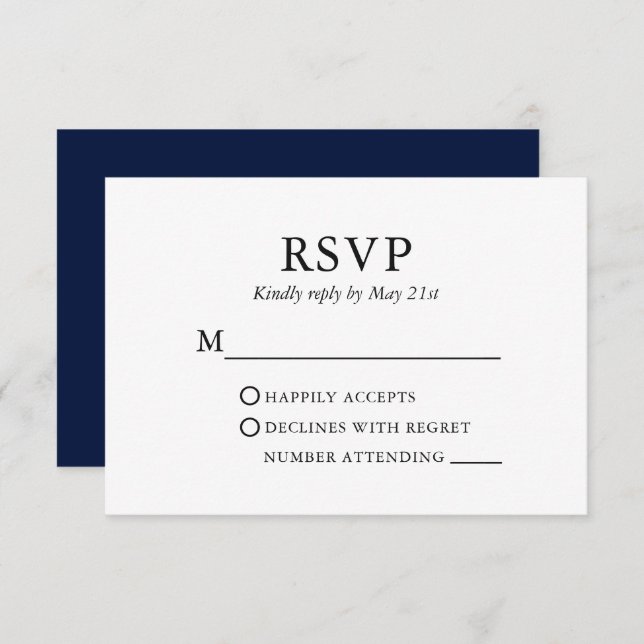Modern Elegant Minimalist Wedding Blue RSVP Card (Front/Back)