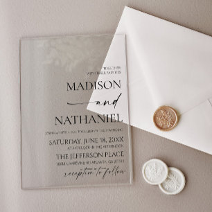 Modern Elegant Minimalist White Black Wedding Acrylic Invitations
