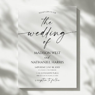 Modern Elegant Minimalist White Black Wedding Invitation