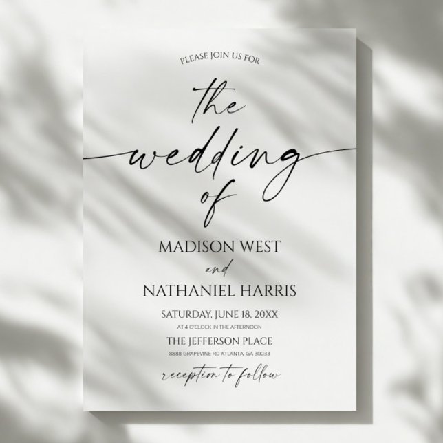 Modern Elegant Minimalist White Black Wedding Invitation (Creator Uploaded)